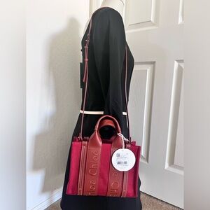 Chloe Woody Small Tote With Strap Dark Red Wine New With Tag n Dust Bag